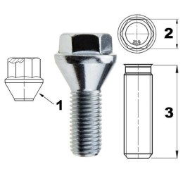 Śruba do felg / kół M12x1.50 24 mm - K17 Stożek head cone (krótki łeb 7mm)