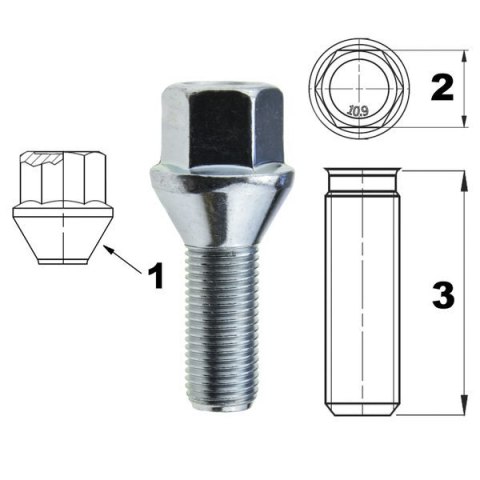 Śruba do felg / kół M12x1.50 stożek / K17 - 30 mm Śruba do felg / kół M12x1.50 stożek / K17 - 30 mm