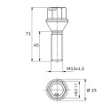 Czarna śruba do felg M12x1.5 45 mm - klucz 17. Stożek