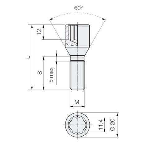 Śruba M14x1.25 / 45mm / do wąskich otw. / Torx - (ocynk) - Carbonado Śruba M14x1.25 / 45mm / do wąskich otw. / Torx - (ocynk) - Carbonado