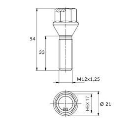 Śruba do felg / kół M12x1.25 stożek / K17 - 33 mm