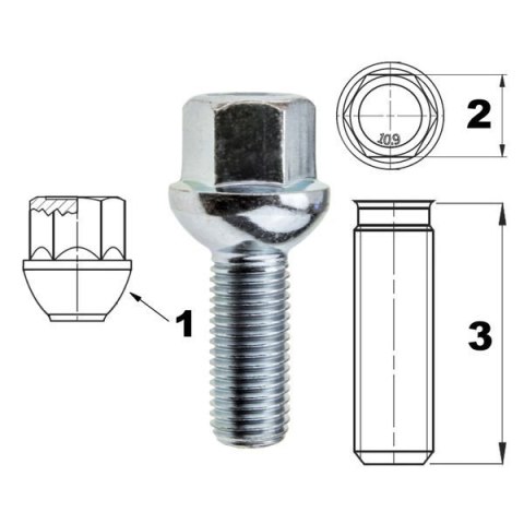 Śruba do felg / kół M12x1.50 kula / K17 - 28 mm Śruba do felg / kół M12x1.50 kula / K17 - 28 mm