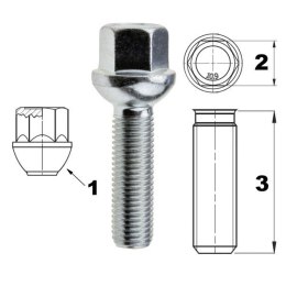 Śruba do felg / kół M12x1.50 kula / K17 - 45 mm