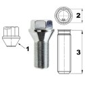 Śruba do felg / kół M14x1.25 24 mm - K17 Stożek - krótki łeb