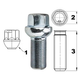 Śruba do felg / kół M15x1.25 kula / K17 - 28 mm